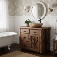 Rustic Bathroom Vanity: Some lifestyle images are created with AI for visualization purposes. Crafted from natural solid wood, each piece is unique and will vary.