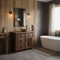 Rustic Log Vanity: Some lifestyle images are created with AI for visualization purposes. Crafted from natural solid wood, each piece is unique and will vary.