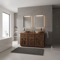 Rustic Bathroom Vanity: Some lifestyle images are created with AI for visualization purposes. Crafted from natural solid wood, each piece is unique and will vary.