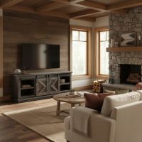 Rustic Farmhouse Furniture: Some lifestyle images are created with AI for visualization purposes. Crafted from natural solid wood, each piece is unique and will vary.