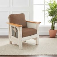 Rustic Modern Accent Chair: Some lifestyle images are created with AI for visualization purposes. Crafted from natural solid wood, each piece is unique and will vary.