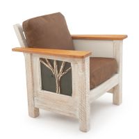 Winter Forest Cottage Barnwood Lounge Chair - Brown Genuine Leather Cushions