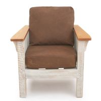 Winter Forest Cottage Barnwood Lounge Chair - Brown Genuine Leather Cushions
