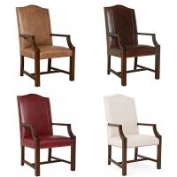 Wood Arm Captain Chairs: Bomber Jacket Brown
Leather (Top Left), Burnt Umber Cypress Leather (Top Right), Crimson Red Leather (Bottom Left), & Barley Cream Fabric (Bottom Right)