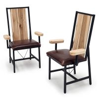 Woodland Industrial Style Dining Arm Chairs - Maple
