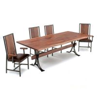 Woodland Industrial Style Dining Chairs & Santa Fe Iron Natural Wood Dining Table - Black Walnut