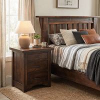 Rustic Nightstand: Some lifestyle images are created with AI for visualization purposes. Crafted from natural solid wood, each piece is unique and will vary.