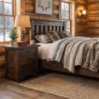 Rustic Nightstand: Some lifestyle images are created with AI for visualization purposes. Crafted from natural solid wood, each piece is unique and will vary.
