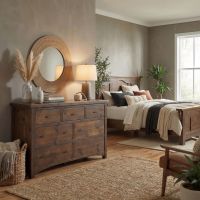 Rustic Dresser: Some lifestyle images are created with AI for visualization purposes. Crafted from natural solid wood, each piece is unique and will vary.