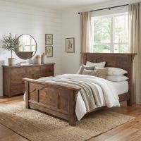 Rustic Bed: Some lifestyle images are created with AI for visualization purposes. Crafted from natural solid wood, each piece is unique and will vary.