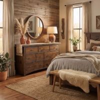 Rustic Dresser: Some lifestyle images are created with AI for visualization purposes. Crafted from natural solid wood, each piece is unique and will vary.