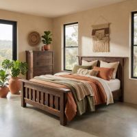 Rustic Spindle Bed: Some lifestyle images are created with AI for visualization purposes. Crafted from natural solid wood, each piece is unique and will vary.