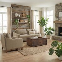 Rustic Coffee Table: Some lifestyle images are created with AI for visualization purposes. Crafted from natural solid wood, each piece is unique and will vary.