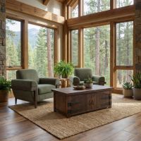 Rustic Coffee Table: Some lifestyle images are created with AI for visualization purposes. Crafted from natural solid wood, each piece is unique and will vary.