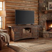 Rustic TV Stand: Some lifestyle images are created with AI for visualization purposes. Crafted from natural solid wood, each piece is unique and will vary.