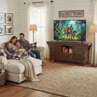 Rustic TV Stand: Some lifestyle images are created with AI for visualization purposes. Crafted from natural solid wood, each piece is unique and will vary.