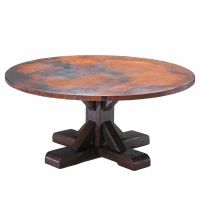 X Pedestal Hammered Copper Round Dining Table