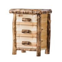 Yellowstone Light Aspen 3 Drawer Log Nightstand--Flat drawer fronts, Clear finish, Light aspen, Standard logs