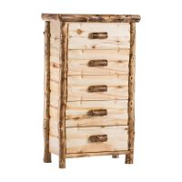 Yellowstone Aspen 5 Drawer Log Chest--Flat drawer fronts, Clear finish, Light aspen, Standard logs