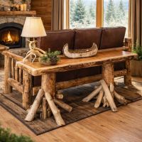 Aspen Sofa Table: Some lifestyle images are created with AI for visualization purposes. Crafted from natural solid wood, each piece is unique and will vary.
