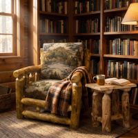 Rustic Log Chair: Some lifestyle images are created with AI for visualization purposes. Crafted from natural solid wood, each piece is unique and will vary.