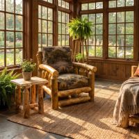 Rustic Log Chair: Some lifestyle images are created with AI for visualization purposes. Crafted from natural solid wood, each piece is unique and will vary.