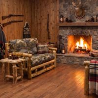 Log Loveseat: Some lifestyle images are created with AI for visualization purposes. Crafted from natural solid wood, each piece is unique and will vary.