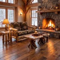 Log Loveseat: Some lifestyle images are created with AI for visualization purposes. Crafted from natural solid wood, each piece is unique and will vary.