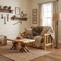 Log Loveseat: Some lifestyle images are created with AI for visualization purposes. Crafted from natural solid wood, each piece is unique and will vary.