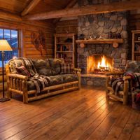Upholstered Log Sofa: Some lifestyle images are created with AI for visualization purposes. Crafted from natural solid wood, each piece is unique and will vary.