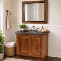 Barn Wood Mirror: Some lifestyle images are created with AI for visualization purposes. Crafted from natural solid wood, each piece is unique and will vary.