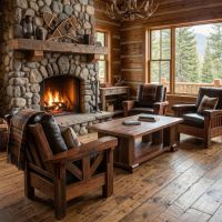 Rustic Coffee Table: Some lifestyle images are created with AI for visualization purposes. Crafted from natural solid wood, each piece is unique and will vary.