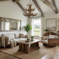 Reclaimed Barnwood Coffee Table: Some lifestyle images are created with AI for visualization purposes. Crafted from natural solid wood, each piece is unique and will vary.