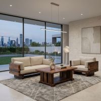 Coffee Table: Some lifestyle images are created with AI for visualization purposes. Crafted from natural solid wood, each piece is unique and will vary.