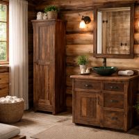Barnwood Linen Cabinet: Some lifestyle images are created with AI for visualization purposes. Crafted from natural solid wood, each piece is unique and will vary.