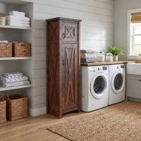 Barnwood Linen Closet: Some lifestyle images are created with AI for visualization purposes. Crafted from natural solid wood, each piece is unique and will vary.