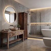 Barnwood Linen Closet: Some lifestyle images are created with AI for visualization purposes. Crafted from natural solid wood, each piece is unique and will vary.