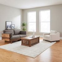 Barnwood Coffee Table: Some lifestyle images are created with AI for visualization purposes. Crafted from natural solid wood, each piece is unique and will vary.