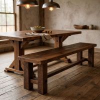 Barnwood Bench: Some lifestyle images are created with AI for visualization purposes. Crafted from natural solid wood, each piece is unique and will vary.
