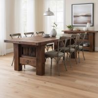 Barnwood Dining Table: Some lifestyle images are created with AI for visualization purposes. Crafted from natural solid wood, each piece is unique and will vary.