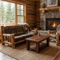 Barn Wood Coffee Table: Some lifestyle images are created with AI for visualization purposes. Crafted from natural solid wood, each piece is unique and will vary.