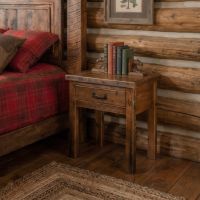 Rustic Barn Wood Nightstand: Some lifestyle images are created with AI for visualization purposes. Crafted from natural solid wood, each piece is unique and will vary.