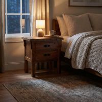 Nightstand: Some lifestyle images are created with AI for visualization purposes. Crafted from natural solid wood, each piece is unique and will vary.