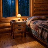 Rustic Barn Wood Nightstand: Some lifestyle images are created with AI for visualization purposes. Crafted from natural solid wood, each piece is unique and will vary.