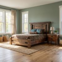 Barn Wood Nightstand: Some lifestyle images are created with AI for visualization purposes. Crafted from natural solid wood, each piece is unique and will vary.