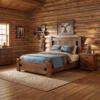 Rustic Bed: Some lifestyle images are created with AI for visualization purposes. Crafted from natural solid wood, each piece is unique and will vary.