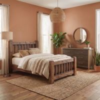 Barn Wood Bed: Some lifestyle images are created with AI for visualization purposes. Crafted from natural solid wood, each piece is unique and will vary.