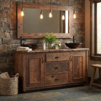 Barnwood Vanity: Some lifestyle images are created with AI for visualization purposes. Crafted from natural solid wood, each piece is unique and will vary.