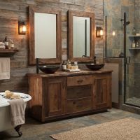 Barnwood Vanity: Some lifestyle images are created with AI for visualization purposes. Crafted from natural solid wood, each piece is unique and will vary.