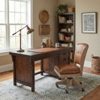 Rustic Barnwood Student Desk: Some lifestyle images are created with AI for visualization purposes. Crafted from natural solid wood, each piece is unique and will vary.